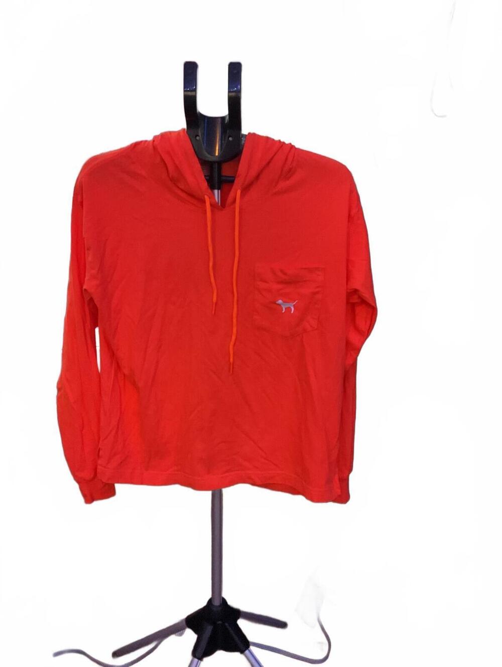 NWT Victoria's Secret PINK Neon Orange Long Sleeve Pullover Hoodie - Small